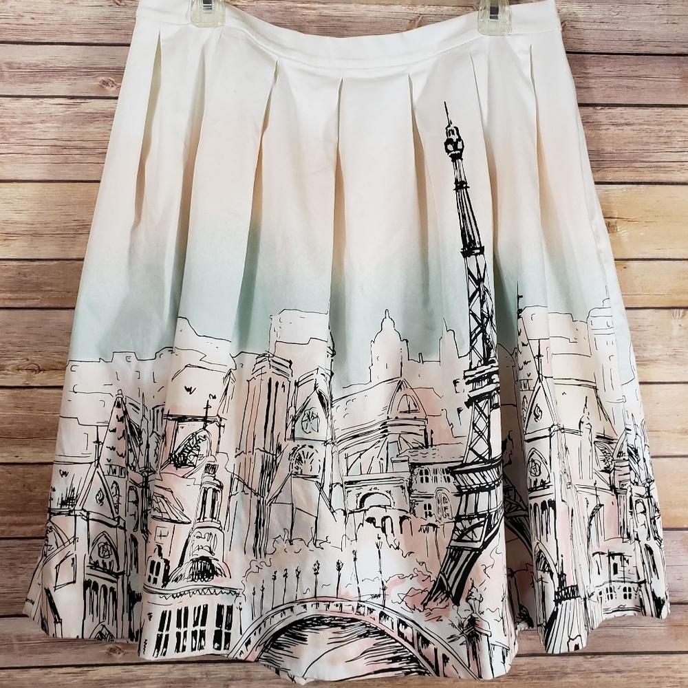 Paris France Theme Full Skirt 16  Retro Style EUC